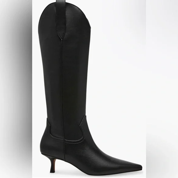 Steven New York Britt Black Knee High Kitten Heel Western Boots 8.5M NEW - Picture 1 of 10